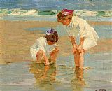 Girls Canvas Paintings - Girls Playing in Surf